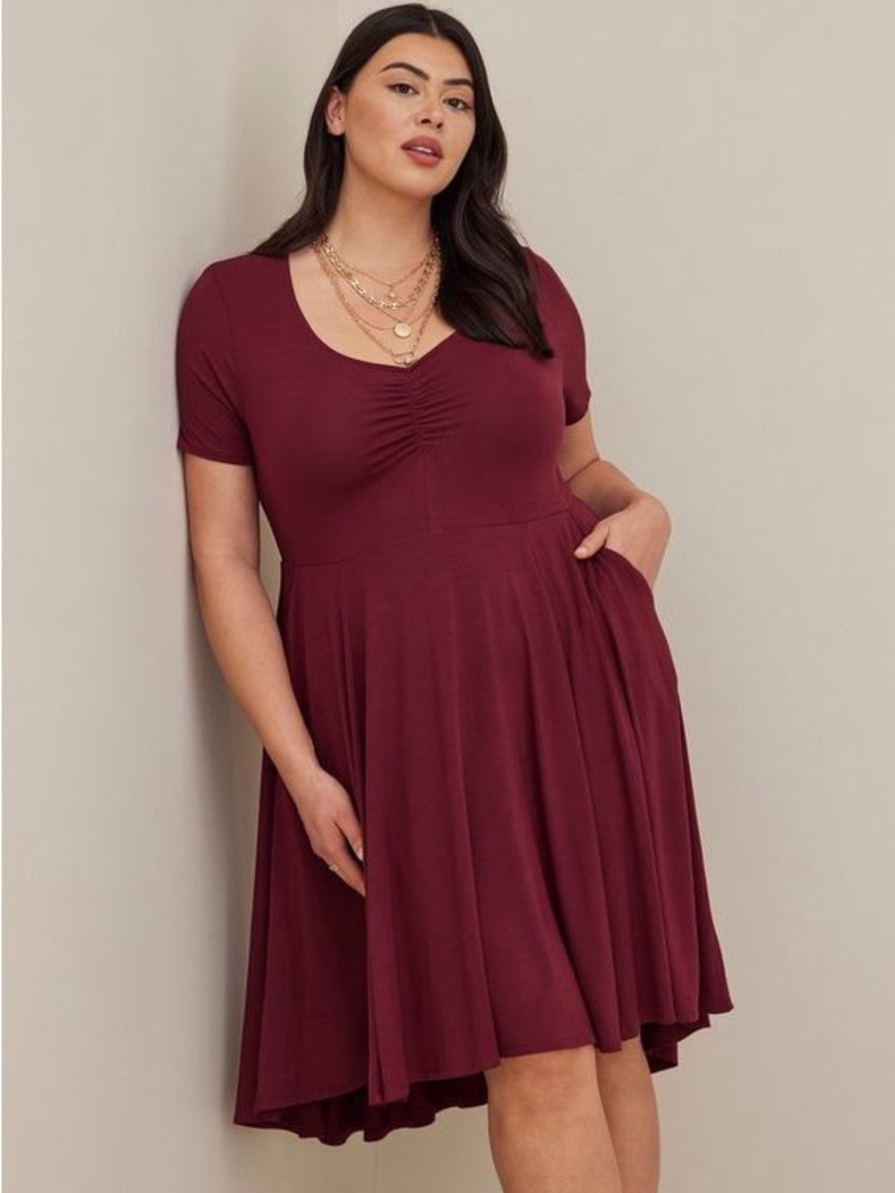 Torrid Chic Zinfandel Mini Super Soft Cinch Front Skater Dress Size Medium 00